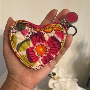 Vera Bradley "Clementine" Heart Shape Limited Edition Clip On Zipper Coin Purse